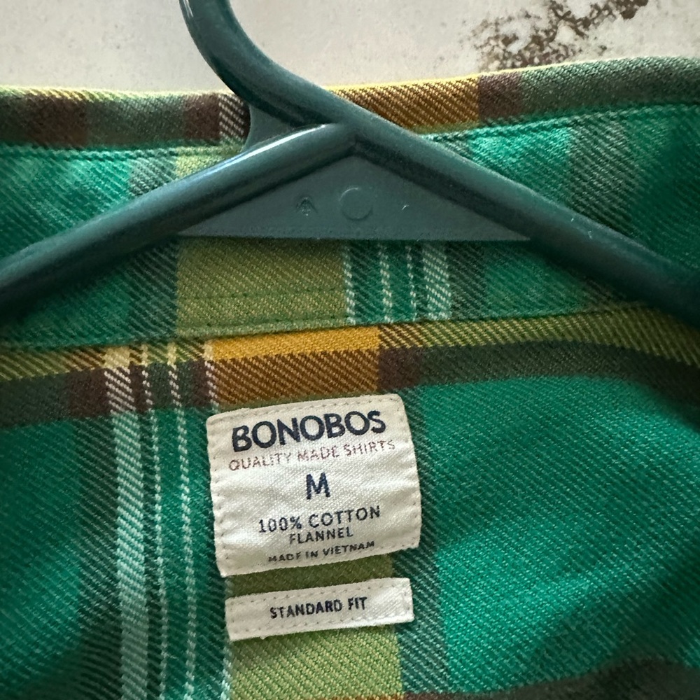Mens Bonobos flannel green plaid long sleeve button down